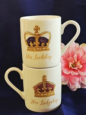 Her & His Ladyship Crown Ceramic Mug Demitasse Cups, Set Of 2
